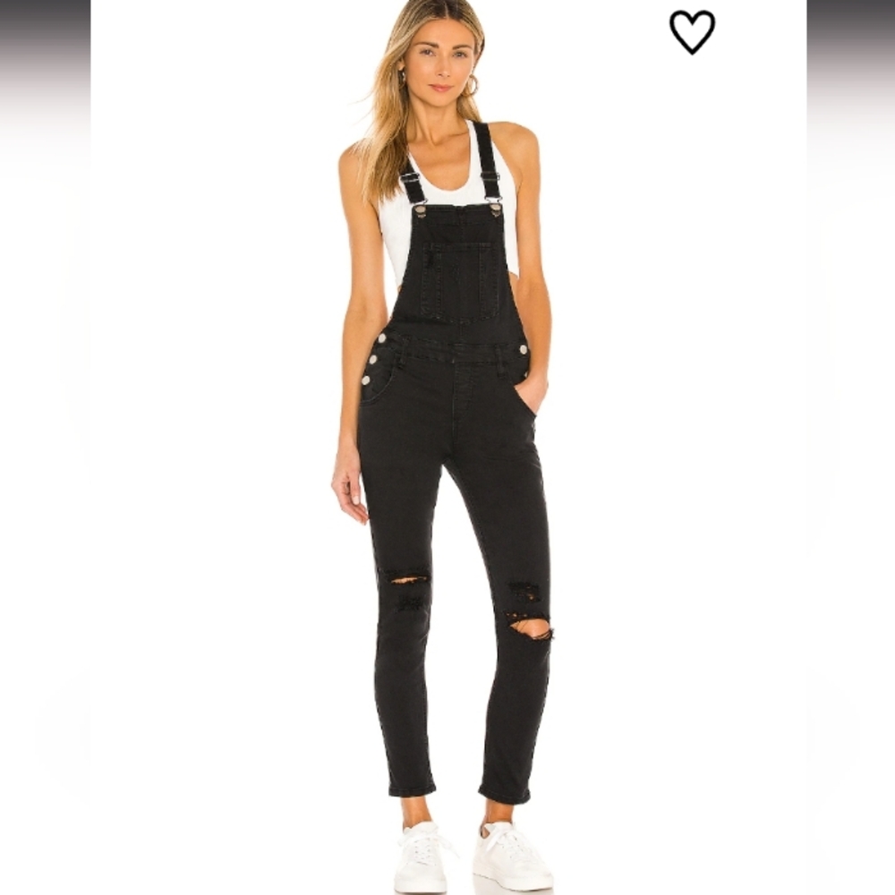 superdown Gia Black Distressed Denim Overalls